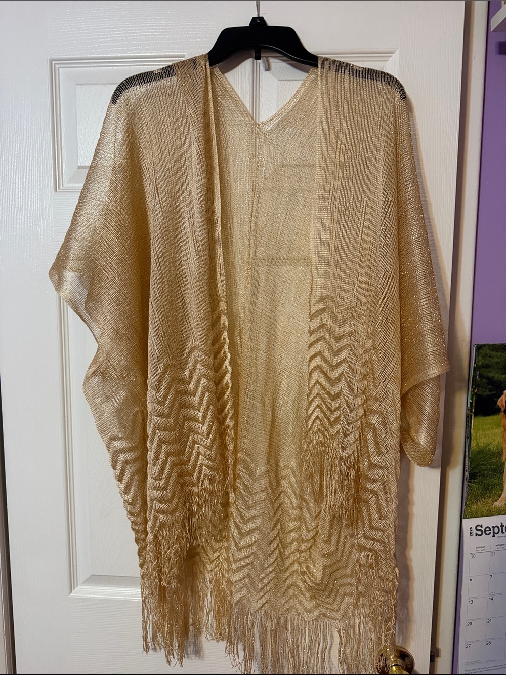 Gold Open Weave Fringe Kimono - Unbranded